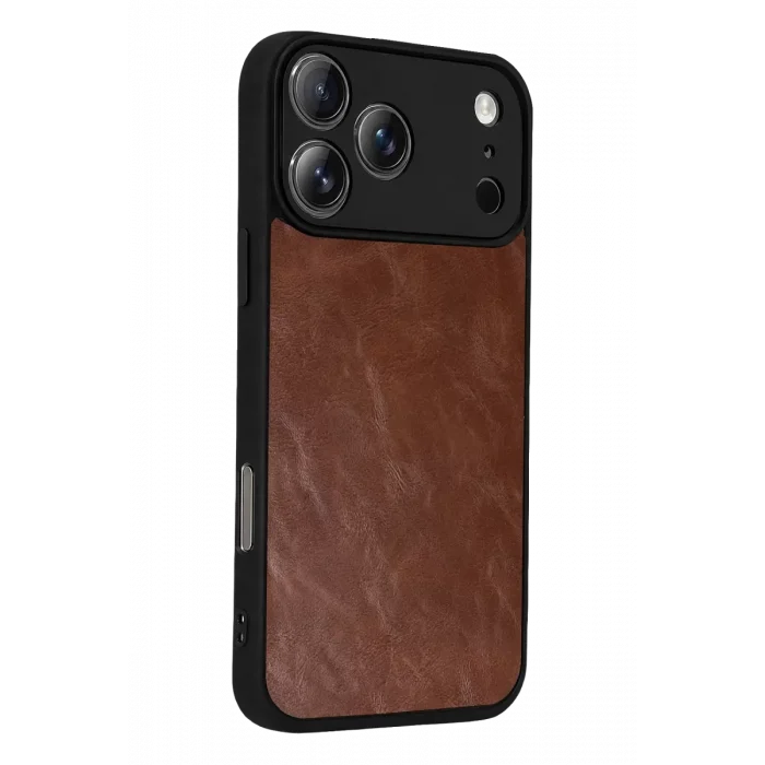 Mey İthalat®   iPhone 17 Pro Max Aras Deri Kapak - Taba
