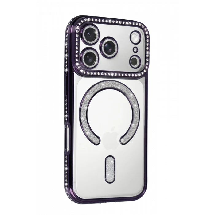 Mey İthalat®   iPhone 17 Pro Max Joke Simli Magneticsafe Kılıf - Derin Mor