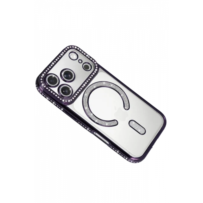 Mey İthalat®   iPhone 17 Pro Max Joke Simli Magneticsafe Kılıf - Derin Mor