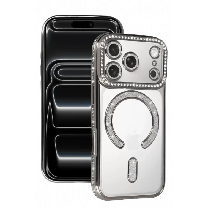 Mey İthalat®   iPhone 17 Pro Max Joke Simli Magneticsafe Kılıf - Gümüş