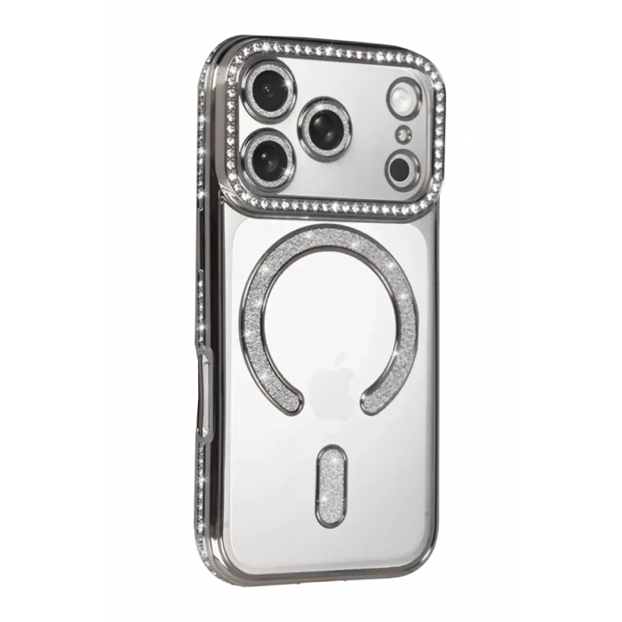 Mey İthalat®   iPhone 17 Pro Max Joke Simli Magneticsafe Kılıf - Gümüş