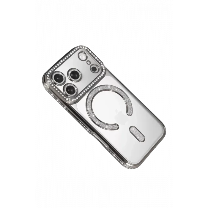 Mey İthalat®   iPhone 17 Pro Max Joke Simli Magneticsafe Kılıf - Gümüş