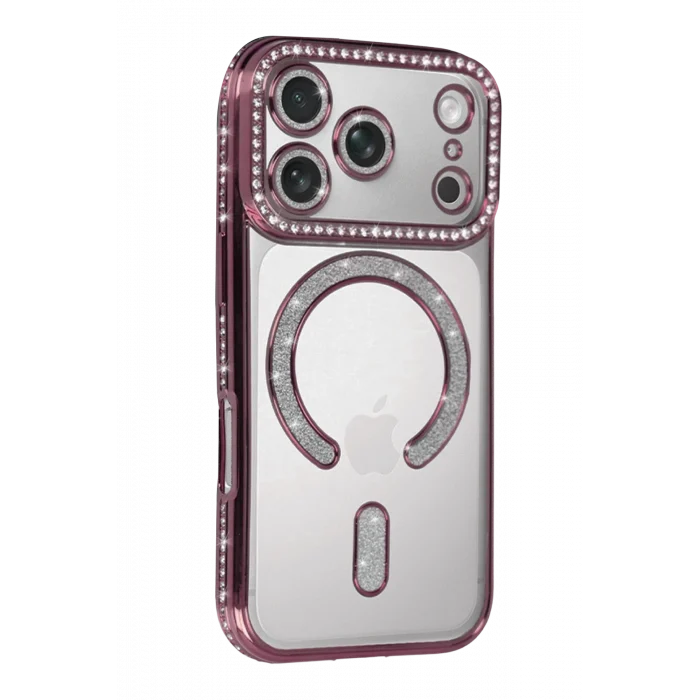 Mey İthalat®   iPhone 17 Pro Max Joke Simli Magneticsafe Kılıf - Pembe