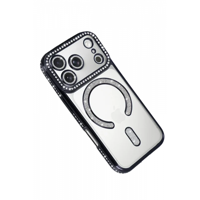 Mey İthalat®   iPhone 17 Pro Max Joke Simli Magneticsafe Kılıf - Siyah