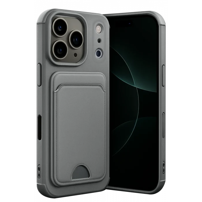 Mey İthalat®   iPhone 17 Pro Max Kelvin Kartvizitli Silikon - Gri