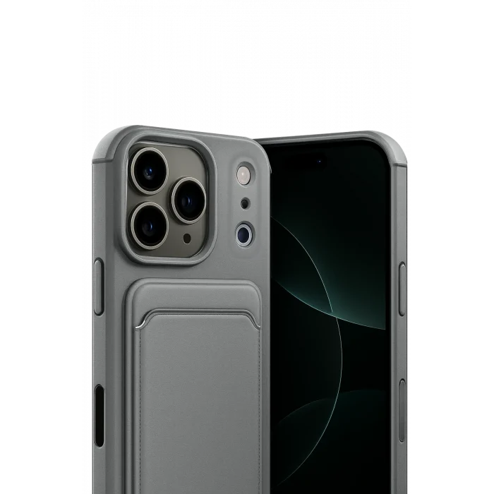 Mey İthalat®   iPhone 17 Pro Max Kelvin Kartvizitli Silikon - Gri