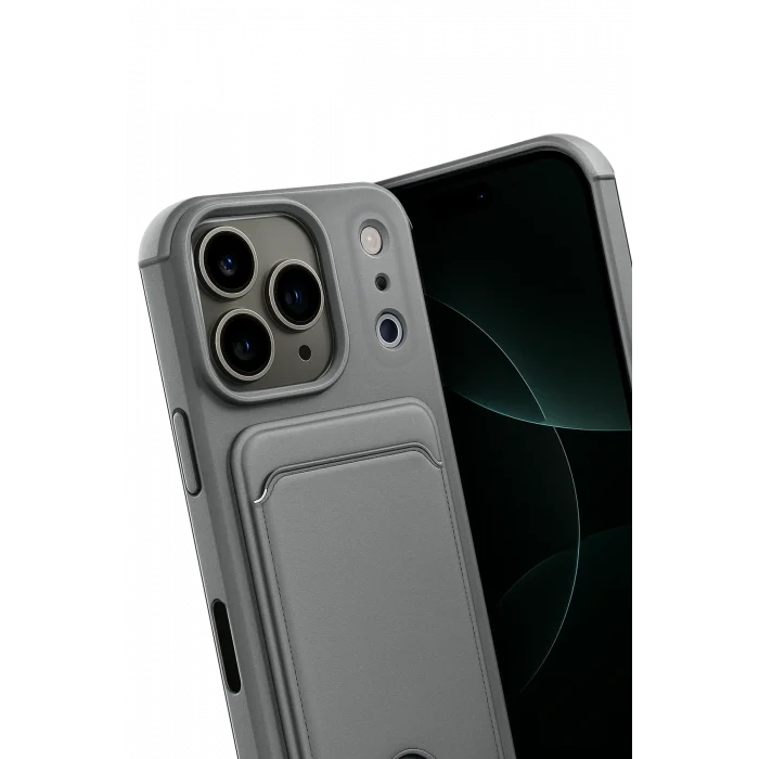 Mey İthalat®   iPhone 17 Pro Max Kelvin Kartvizitli Silikon - Gri