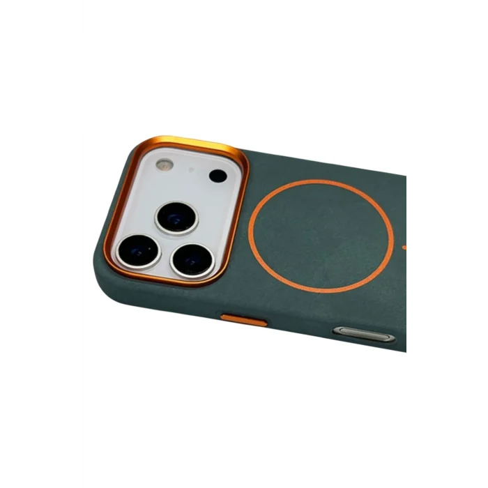 Mey İthalat®   iPhone 17 Pro Max Luno Deri Magsafe Kapak - Yeşil