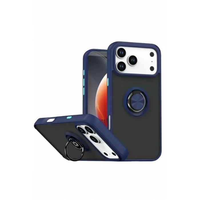 Mey İthalat®   iPhone 17 Pro Max Montreal Yüzüklü Silikon Kapak - Lacivert