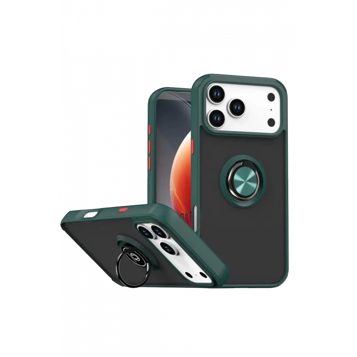 Mey İthalat®   iPhone 17 Pro Max Montreal Yüzüklü Silikon Kapak - Yeşil