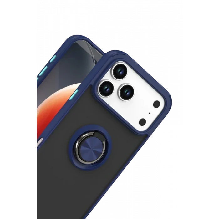 Mey İthalat®   iPhone 17 Pro Montreal Yüzüklü Silikon Kapak - Lacivert