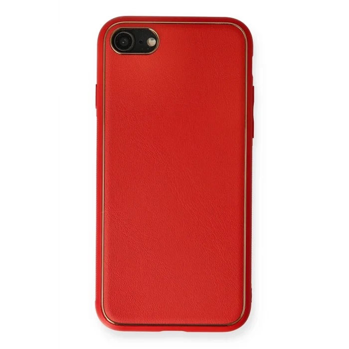Mey İthalat®   iPhone 7 Kılıf Coco Deri Silikon Kapak - Kırmızı