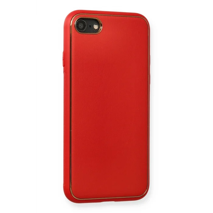 Mey İthalat®   iPhone 7 Kılıf Coco Deri Silikon Kapak - Kırmızı