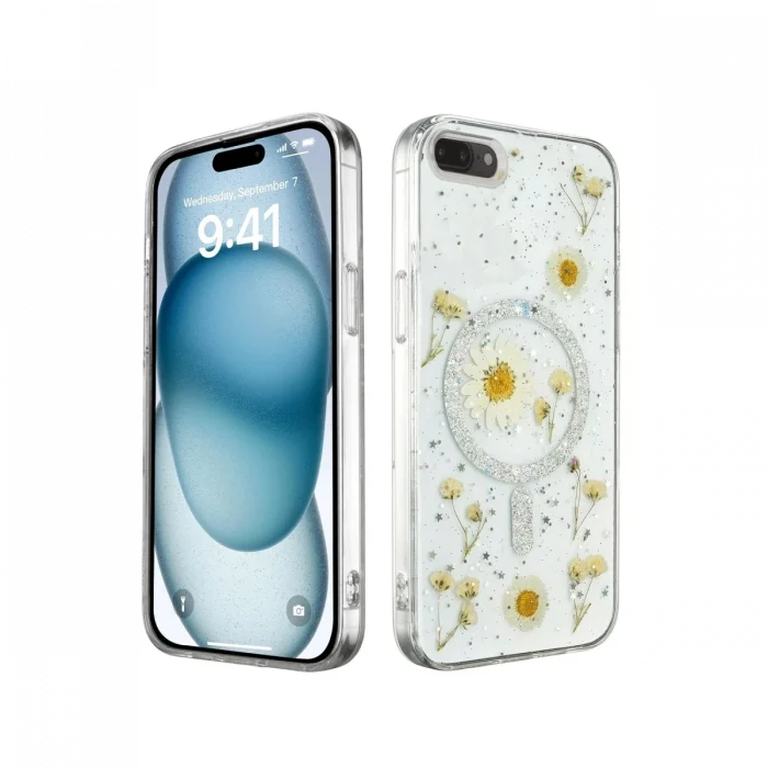 Mey İthalat®   iPhone 7 Kılıf Daisy Simli Magsafe Kapak - Gümüş