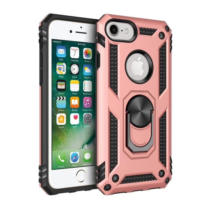 Mey İthalat®   iPhone 7 Kılıf Sofya Yüzüklü Silikon Kapak - Rose