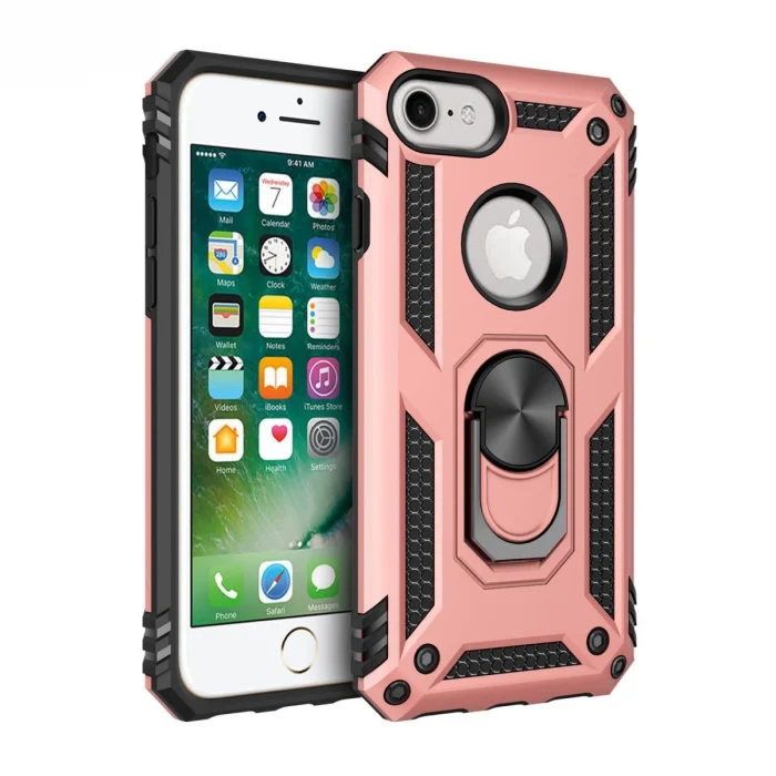 Mey İthalat®   iPhone 7 Kılıf Sofya Yüzüklü Silikon Kapak - Rose