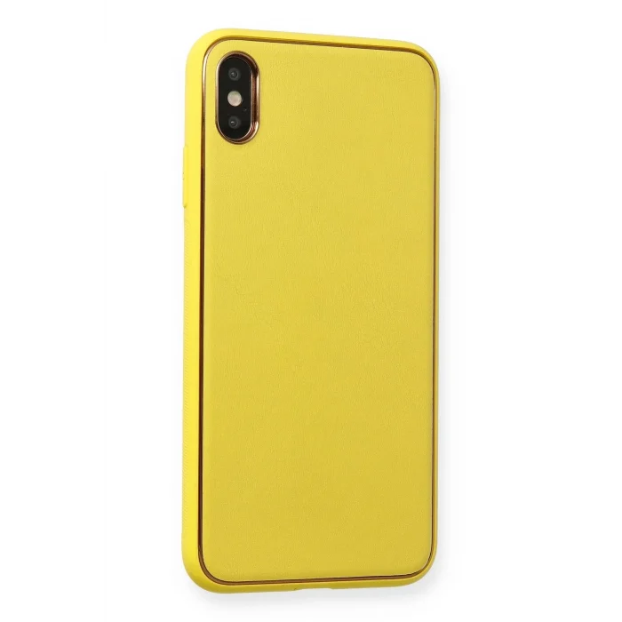 Mey İthalat®   iPhone XS Max Kılıf Coco Deri Silikon Kapak - Sarı