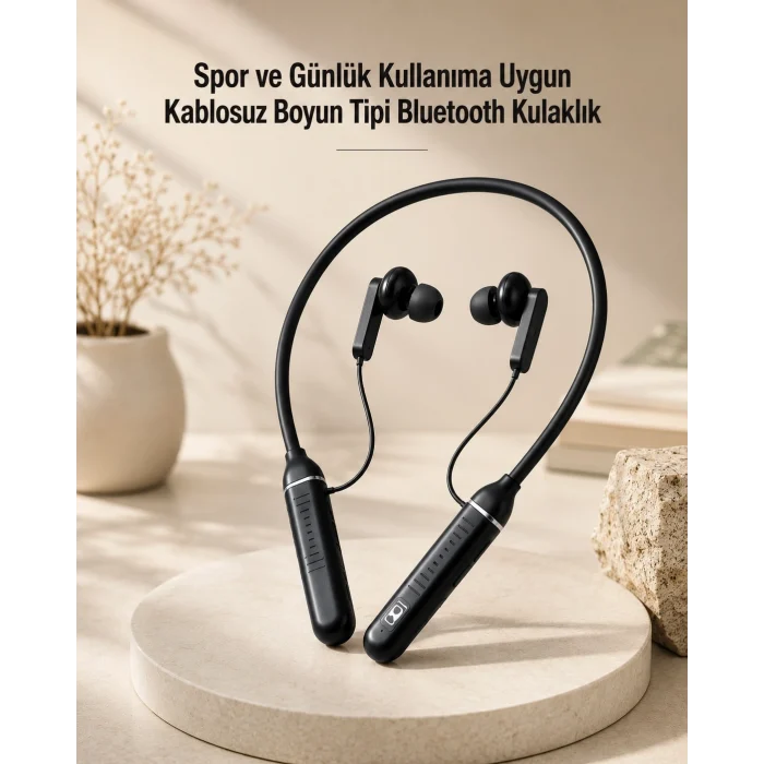 Mey İthalat® Kablosuz Boyun Tipi Bluetooth Kulaklık Mikrofonlu Spor ve Günlük Kullanıma Uygun