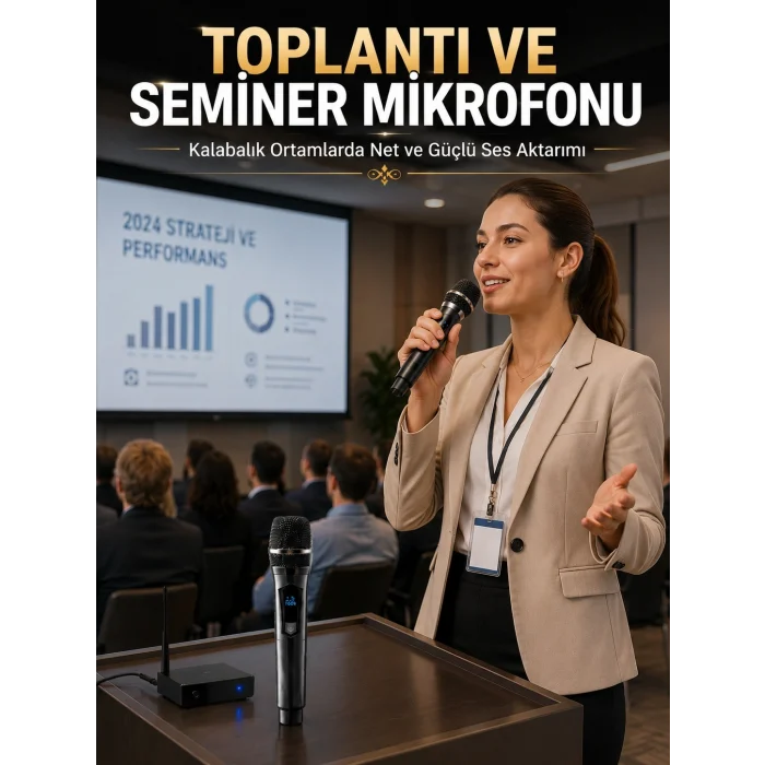Mey İthalat® Kablosuz Çift Mikrofon Şarj Edilebilir Dijital Göstergeli