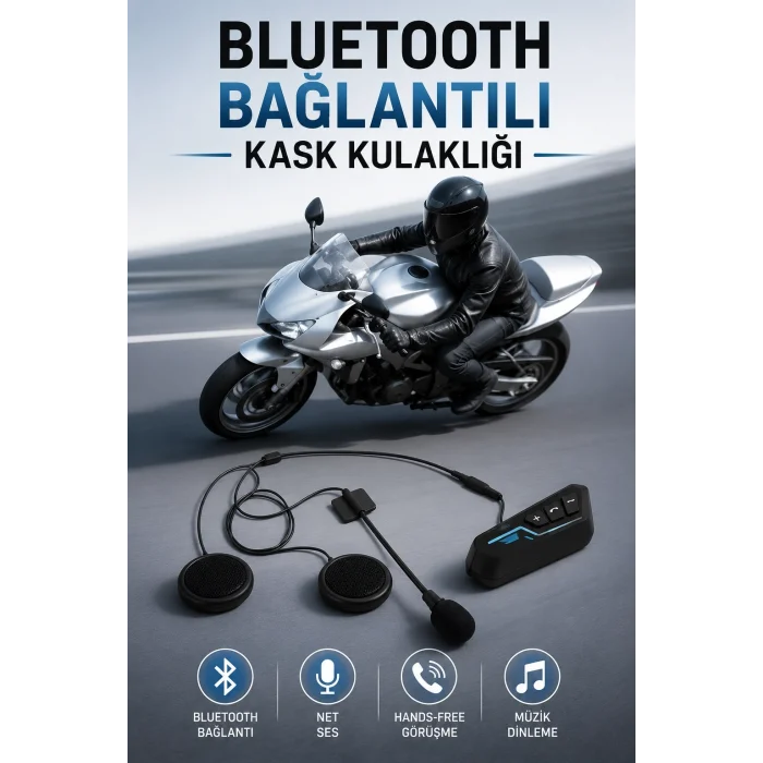 Mey İthalat® Kask Kulaklığı Motosiklet Intercom Interkom Dinleme Konuşma Özellikli Su Geçirmez