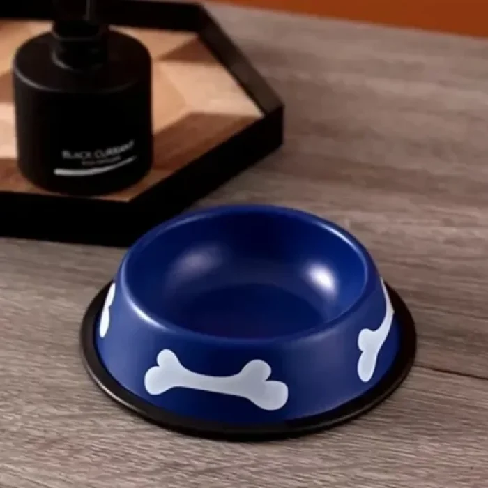 Mey İthalat® Kemik Motifli Renkli Metal Mama Kabı