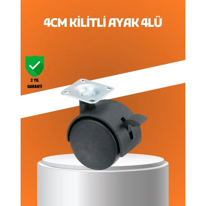 Mey İthalat® Kilitli Mini Tekerlek Ayak 4 cm 4’lü Set