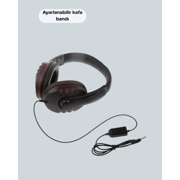 Mey İthalat® Kırmızı Kulaklık Stereo Mikrofonlu Dayanıklı Örgü Kablolu