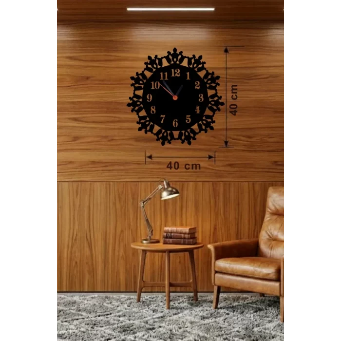 Mey İthalat® Klasik Floral Desenli Ahşap Duvar Saati - 40x40 cm Vintage Tasarım