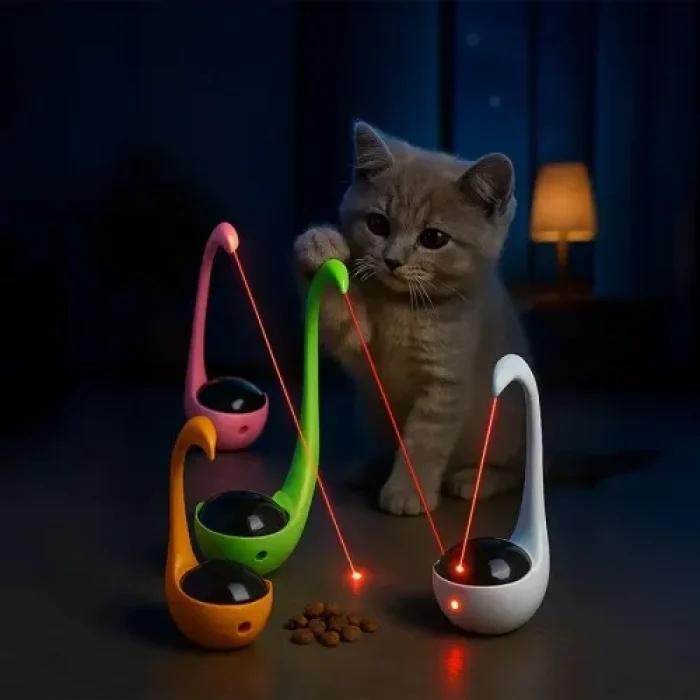 Mey İthalat® Kuğu Şeklinde Lazerli ve Mama Hazneli Kedi Oyuncağı