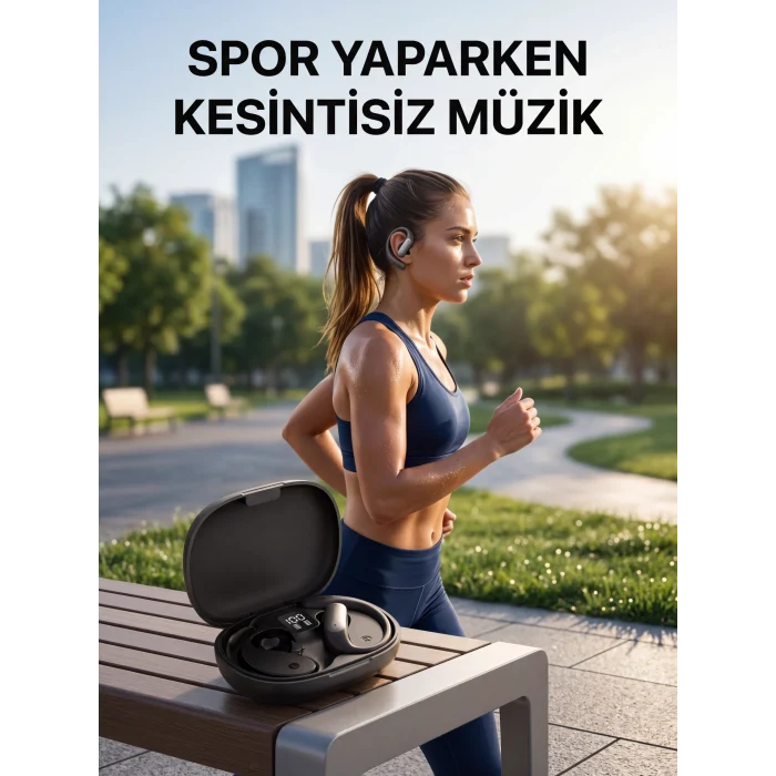 Mey İthalat® Kulak Kancalı  Kablosuz Kulaklık Uzun Pil Ömürlü Şarj Kutulu