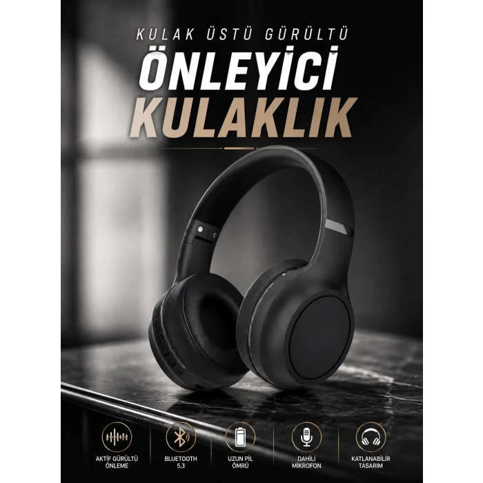 Mey İthalat® Kulak Üstü Kablosuz Bluetooth Kulaklık Gürültü Önleyici Ayarlanabilir