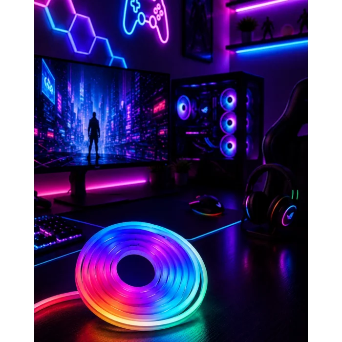 Mey İthalat® Kumandalı Su Geçirmez RGB Led Şerit Işık Müzik Senkronlu Neon Led