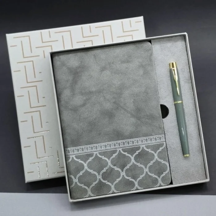 Mey İthalat® Kutulu Deri Defter Roller Kalem Set
