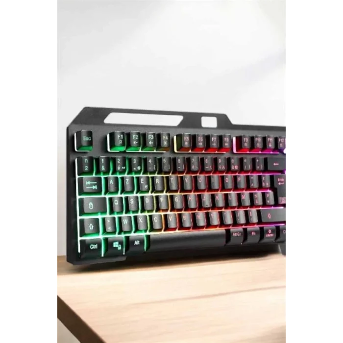 Mey İthalat® Led Işıklı  Klavye Usb Girişli RGB Işıklı Q Klavye Mouse Hediyeli