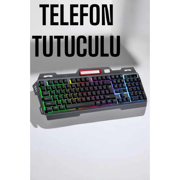 Mey İthalat® Led Işıklı  Klavye Usb Girişli RGB Işıklı Q Klavye Mouse Hediyeli