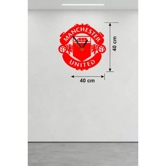 Mey İthalat® Manchester United Logolu Ahşap Duvar Saati - 40x40 cm Taraftar Hediyesi