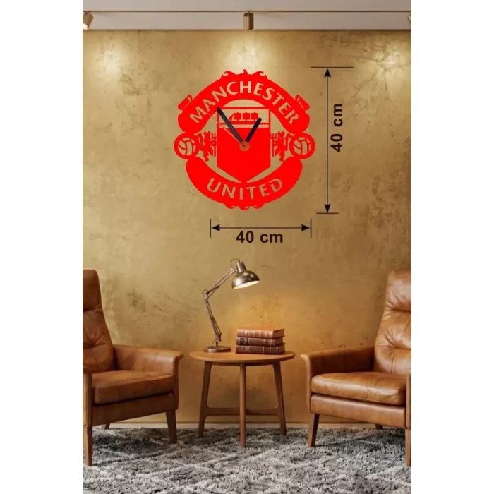 Mey İthalat® Manchester United Logolu Ahşap Duvar Saati - 40x40 cm Taraftar Hediyesi