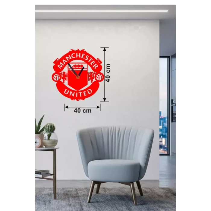Mey İthalat® Manchester United Logolu Ahşap Duvar Saati - 40x40 cm Taraftar Hediyesi