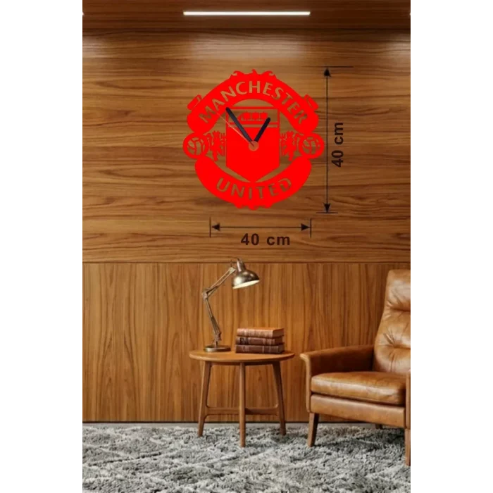 Mey İthalat® Manchester United Logolu Ahşap Duvar Saati - 40x40 cm Taraftar Hediyesi