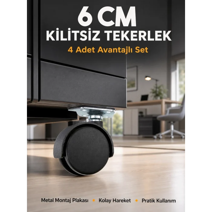 Mey İthalat® Masa ve Koltuk İçin Kilitsiz Tekerlek Seti 6 cm