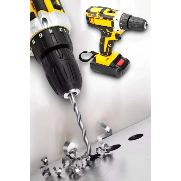 Mey İthalat® Metal Dişli 24W Akülü Matkap -Çift Bataryalı ve LED Çalışma Işığı ile Tam Set