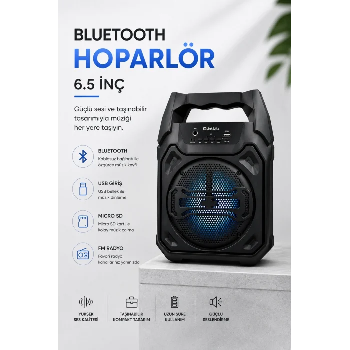 Mey İthalat® Mikrofonlu Bluetooth Ses Sistemli USB, Micro SD, FM ve Uzun Pil Ömrü