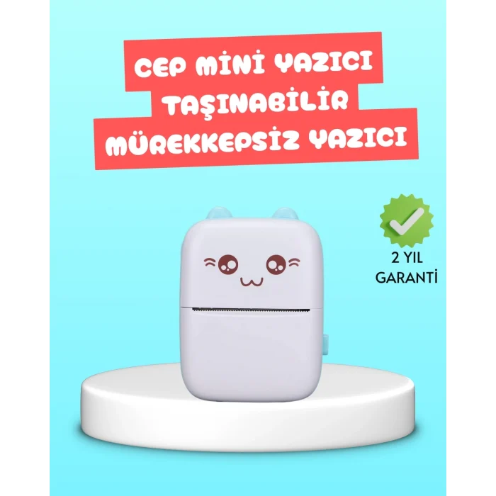 Mey İthalat® Mini Termal Yazıcı Kablosuz Taşınabilir Bluetooth Bağlantılı 200 DPI