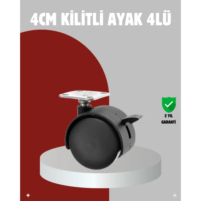 Mey İthalat® Mobilya İçin Kilitli 4 cm Tekerlek Ayak Seti