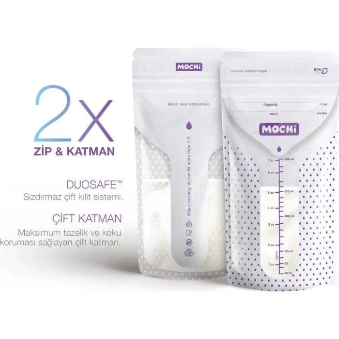 Mey İthalat® Mochi Anne Sütü Saklama Poşeti 25 Adet 200ml