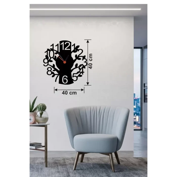Mey İthalat® Modern Hayat Ağacı Tasarım Ahşap Duvar Saati - 40x40 cm Dekoratif
