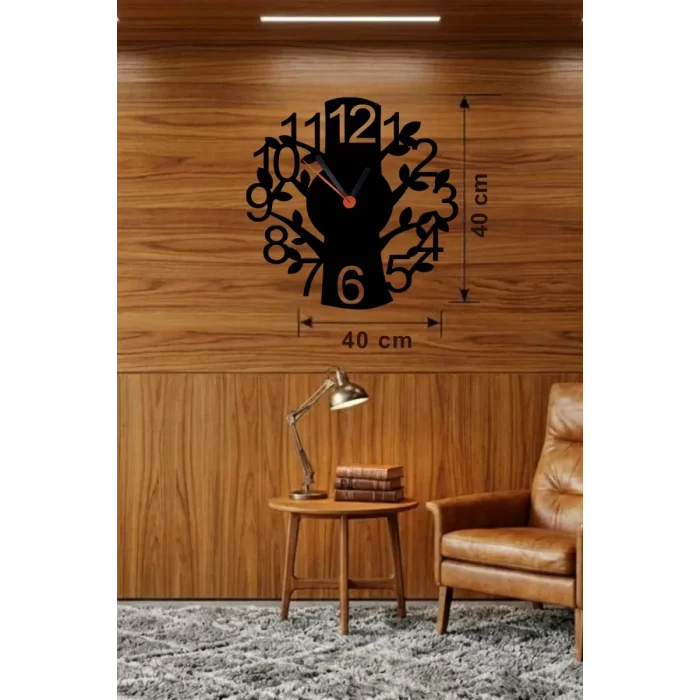 Mey İthalat® Modern Hayat Ağacı Tasarım Ahşap Duvar Saati - 40x40 cm Dekoratif