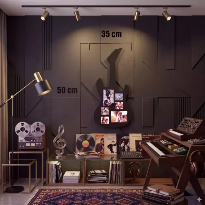Mey İthalat® Modern Rock Serisi: Siyah Lazer Kesim Gitar Figürlü Çoklu Anı Çerçevesi