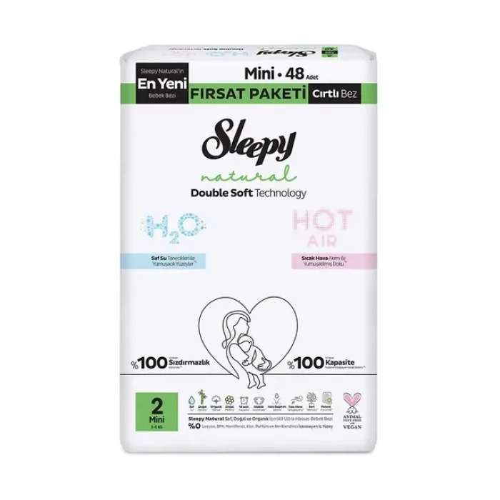 Mey İthalat® Natural Double Soft Bebek Bezi Fırsat Paketi 2 Beden 48 Adet