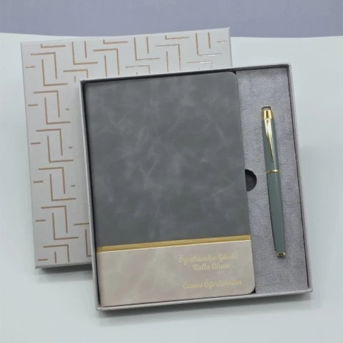Mey İthalat®  Öğretmenler Gününe Özel Deri Defter Ve Kalem Set